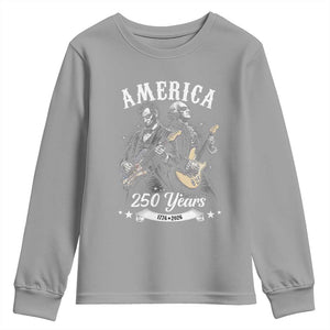 America 250 Years Abraham Lincoln and George Washington Rock Concert Youth Sweatshirt Presidents Jamming Electric Guitars 1776 to 2026 Semiquincentennial TS02 Sport Gray Print Your Wear