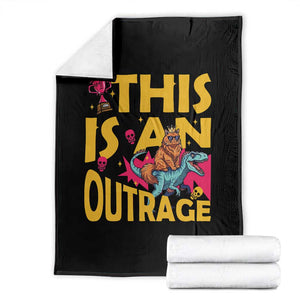 This Is An Outrage Sassy Cat Riding Raptor Dinosaur Throw Blanket Retro Pop Art Graphic