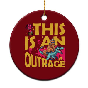 This Is An Outrage Sassy Cat Riding Raptor Dinosaur Ceramic Ornament Retro Pop Art Graphic