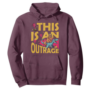 This Is An Outrage Sassy Cat Riding Raptor Dinosaur Hoodie Retro Pop Art Graphic