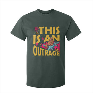 This Is An Outrage Sassy Cat Riding Raptor Dinosaur T Shirt For Kid Retro Pop Art Graphic