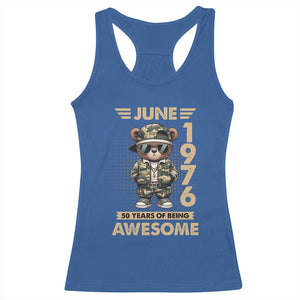 Cool Teddy Bear June 1976 50th Birthday Racerback Tank Top 50 Years Of Being Awesome Retro Streetwear Gift