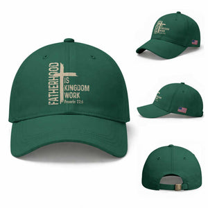 Fatherhood Is Kingdom Work Christian Dad Distressed Cross Baseball Cap Bible Verse Proverbs 22:6 Gift for Faith-Based Fathers