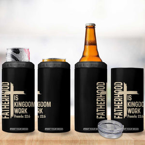Fatherhood Is Kingdom Work Christian Dad Distressed Cross 4 in 1 Can Cooler Tumbler Bible Verse Proverbs 22:6 Gift for Faith-Based Fathers