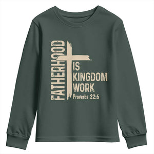 Fatherhood Is Kingdom Work Christian Dad Distressed Cross Youth Sweatshirt Bible Verse Proverbs 22:6 Gift for Faith-Based Fathers
