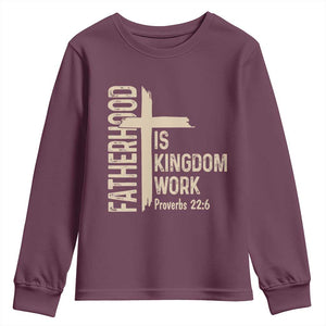 Fatherhood Is Kingdom Work Christian Dad Distressed Cross Youth Sweatshirt Bible Verse Proverbs 22:6 Gift for Faith-Based Fathers