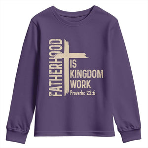 Fatherhood Is Kingdom Work Christian Dad Distressed Cross Youth Sweatshirt Bible Verse Proverbs 22:6 Gift for Faith-Based Fathers