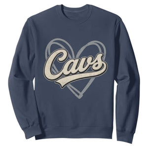 Vintage Cavs Name Script Heart Sweatshirt for Sports Fan TS02 Navy Print Your Wear
