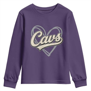 Vintage Cavs Name Script Heart Youth Sweatshirt for Sports Fan TS02 Purple Print Your Wear