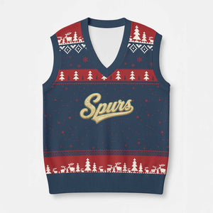 Vintage Spurs Name Script V-Neck Knit Sweater Vest for Sports Fan TS02 Navy Red Print Your Wear