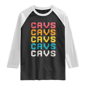 Retro Stacked Block Cavs Name Colorful Toy Brick Raglan Shirt for Sports Fan