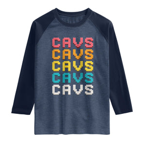 Retro Stacked Block Cavs Name Colorful Toy Brick Raglan Shirt for Sports Fan