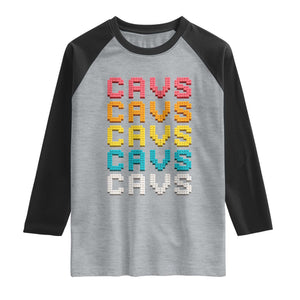 Retro Stacked Block Cavs Name Colorful Toy Brick Raglan Shirt for Sports Fan