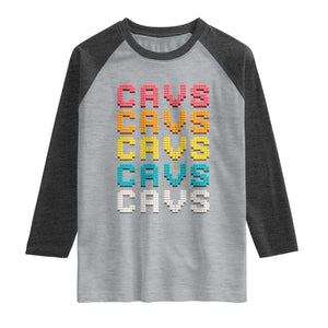 Retro Stacked Block Cavs Name Colorful Toy Brick Raglan Shirt for Sports Fan