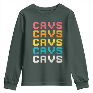Retro Stacked Block Cavs Name Colorful Toy Brick Youth Sweatshirt for Sports Fan TS02 Dark Forest Green Print Your Wear