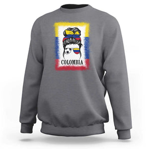 Colombia Football Sweatshirt Colombian Messy Bun Futbol Lover Bleached TS02 Charcoal Print Your Wear