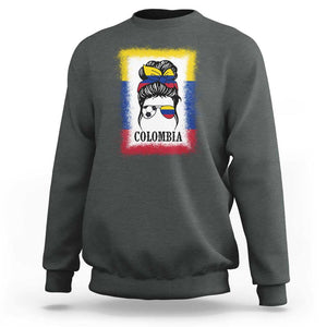 Colombia Football Sweatshirt Colombian Messy Bun Futbol Lover Bleached TS02 Dark Heather Print Your Wear