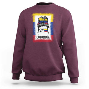 Colombia Football Sweatshirt Colombian Messy Bun Futbol Lover Bleached TS02 Maroon Print Your Wear