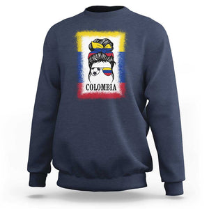 Colombia Football Sweatshirt Colombian Messy Bun Futbol Lover Bleached TS02 Navy Print Your Wear
