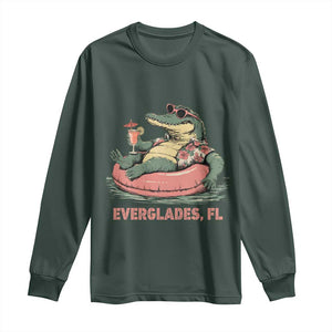 Funny Tropical Alligator Long Sleeve Shirt Everglades Florida FL Summer Vibe TS02 Dark Forest Green Print Your Wear