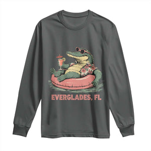 Funny Tropical Alligator Long Sleeve Shirt Everglades Florida FL Summer Vibe TS02 Dark Heather Print Your Wear