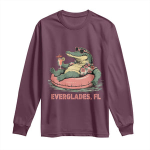 Funny Tropical Alligator Long Sleeve Shirt Everglades Florida FL Summer Vibe TS02 Maroon Print Your Wear