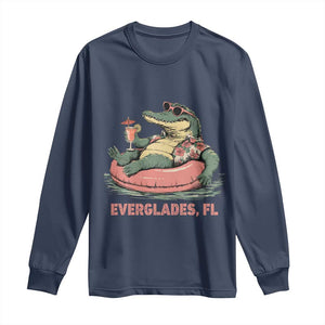 Funny Tropical Alligator Long Sleeve Shirt Everglades Florida FL Summer Vibe TS02 Navy Print Your Wear