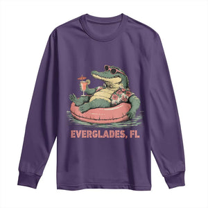 Funny Tropical Alligator Long Sleeve Shirt Everglades Florida FL Summer Vibe TS02 Purple Print Your Wear