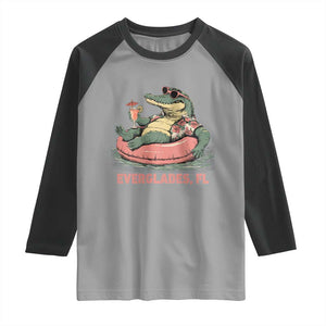 Funny Tropical Alligator Raglan Shirt Everglades Florida FL Summer Vibe TS02 Sport Gray Black Print Your Wear