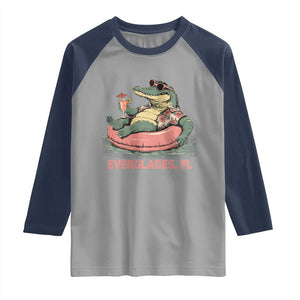 Funny Tropical Alligator Raglan Shirt Everglades Florida FL Summer Vibe TS02 Sport Gray Navy Print Your Wear