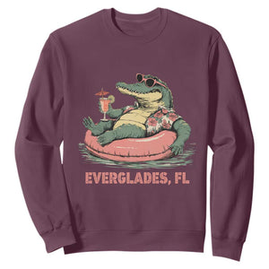 Funny Tropical Alligator Sweatshirt Everglades Florida FL Summer Vibe TS02 Maroon Print Your Wear
