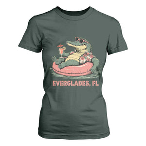 Funny Tropical Alligator T Shirt For Women Everglades Florida FL Summer Vibe TS02 Dark Forest Green Print Your Wear