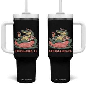 Funny Tropical Alligator Tumbler With Handle Everglades Florida FL Summer Vibe TS02 One Size: 40 oz Black Print Your Wear