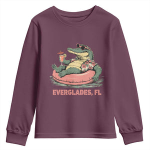 Funny Tropical Alligator Youth Sweatshirt Everglades Florida FL Summer Vibe TS02 Maroon Print Your Wear