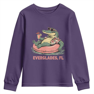 Funny Tropical Alligator Youth Sweatshirt Everglades Florida FL Summer Vibe TS02 Purple Print Your Wear