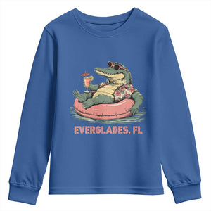 Funny Tropical Alligator Youth Sweatshirt Everglades Florida FL Summer Vibe TS02 Royal Blue Print Your Wear