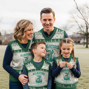 Alligators Against Alcatraz V-Neck Knit Sweater Vest Everglades Florida for Human Rights TS02 Beige Green Print Your Wear