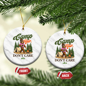 Vintage Funny Girly Bigfoot Camper Ceramic Ornament Camp Hair Don't Care Sasquatch Camping Outdoor Adventure