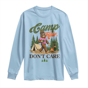 Vintage Funny Girly Bigfoot Camper Long Sleeve Shirt Camp Hair Don't Care Sasquatch Camping Outdoor Adventure