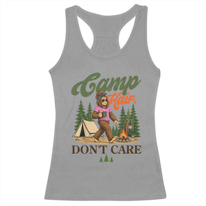 Vintage Funny Girly Bigfoot Camper Racerback Tank Top Camp Hair Don't Care Sasquatch Camping Outdoor Adventure