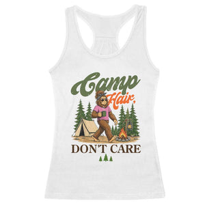 Vintage Funny Girly Bigfoot Camper Racerback Tank Top Camp Hair Don't Care Sasquatch Camping Outdoor Adventure