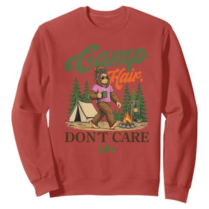 Vintage Funny Girly Bigfoot Camper Sweatshirt Camp Hair Don't Care Sasquatch Camping Outdoor Adventure