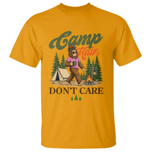 Vintage Funny Girly Bigfoot Camper T Shirt Camp Hair Don't Care Sasquatch Camping Outdoor Adventure