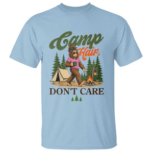 Vintage Funny Girly Bigfoot Camper T Shirt Camp Hair Don't Care Sasquatch Camping Outdoor Adventure