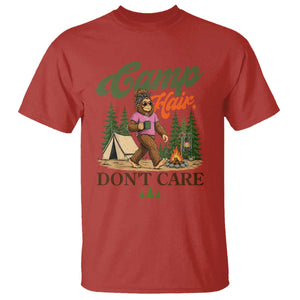Vintage Funny Girly Bigfoot Camper T Shirt Camp Hair Don't Care Sasquatch Camping Outdoor Adventure