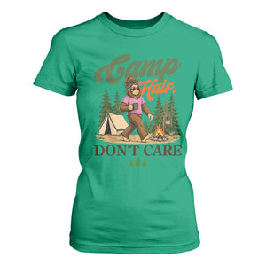 Vintage Funny Girly Bigfoot Camper T Shirt For Women Camp Hair Don't Care Sasquatch Camping Outdoor Adventure
