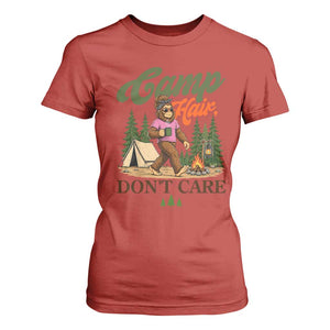 Vintage Funny Girly Bigfoot Camper T Shirt For Women Camp Hair Don't Care Sasquatch Camping Outdoor Adventure