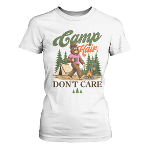 Vintage Funny Girly Bigfoot Camper T Shirt For Women Camp Hair Don't Care Sasquatch Camping Outdoor Adventure