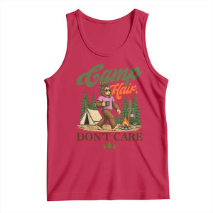 Vintage Funny Girly Bigfoot Camper Tank Top Camp Hair Don't Care Sasquatch Camping Outdoor Adventure
