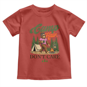 Vintage Funny Girly Bigfoot Camper Toddler T Shirt Camp Hair Don't Care Sasquatch Camping Outdoor Adventure